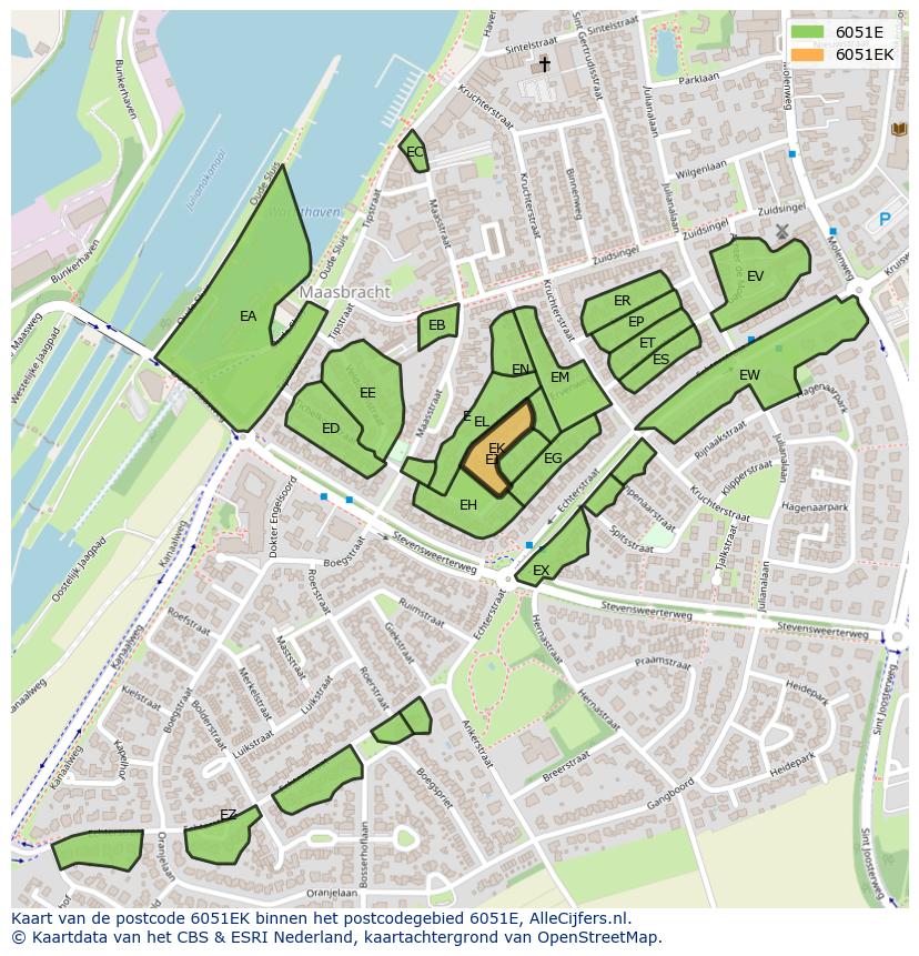 Afbeelding van het postcodegebied 6051 EK op de kaart.