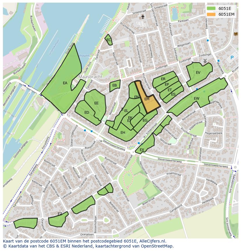 Afbeelding van het postcodegebied 6051 EM op de kaart.