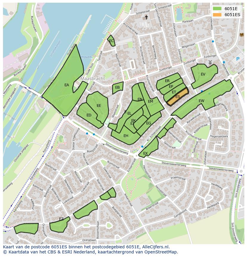 Afbeelding van het postcodegebied 6051 ES op de kaart.