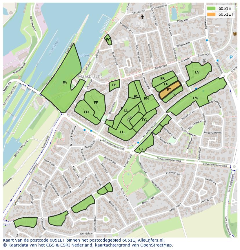 Afbeelding van het postcodegebied 6051 ET op de kaart.