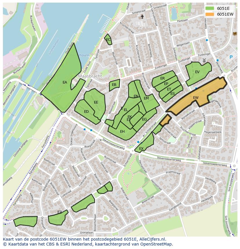 Afbeelding van het postcodegebied 6051 EW op de kaart.