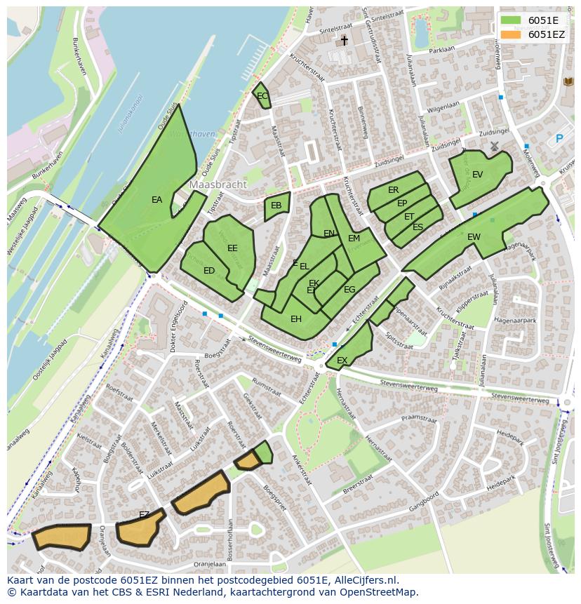 Afbeelding van het postcodegebied 6051 EZ op de kaart.