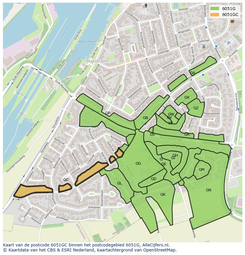 Afbeelding van het postcodegebied 6051 GC op de kaart.