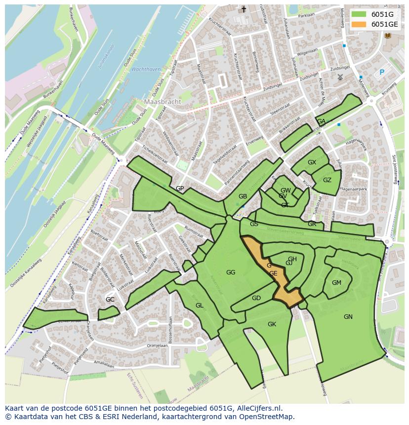 Afbeelding van het postcodegebied 6051 GE op de kaart.