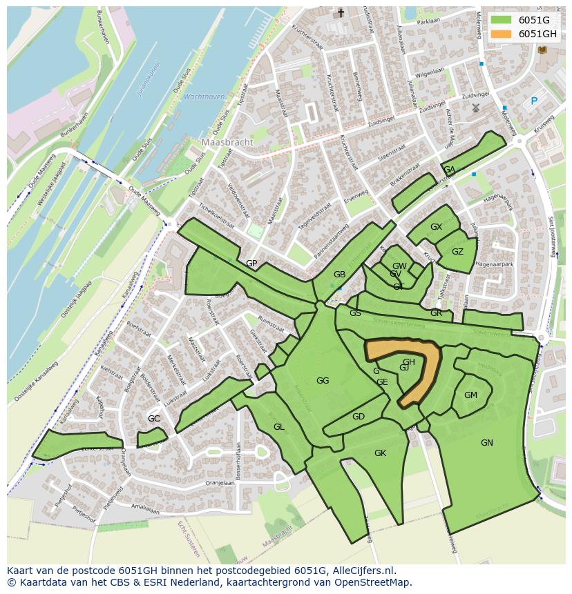 Afbeelding van het postcodegebied 6051 GH op de kaart.