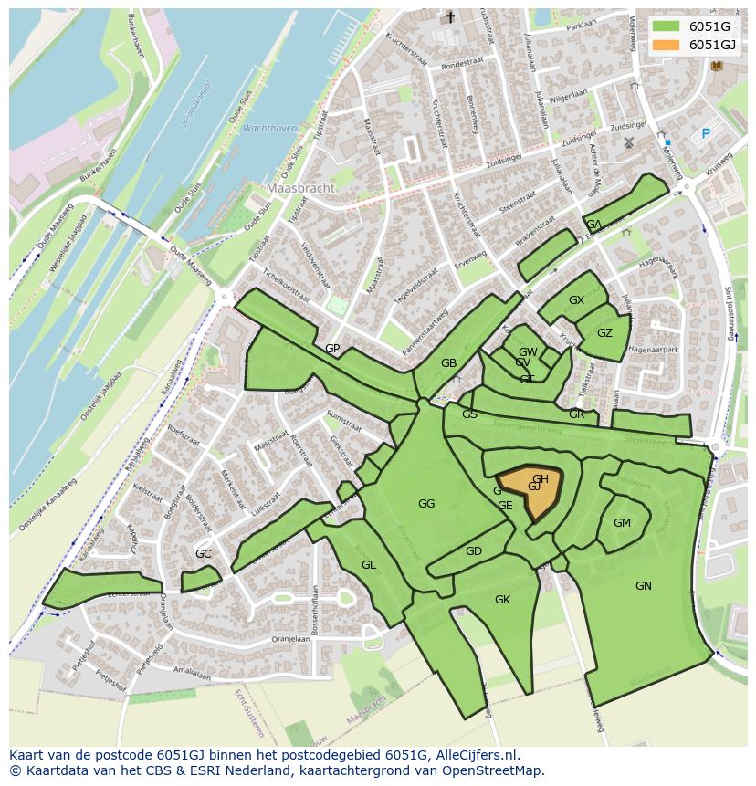 Afbeelding van het postcodegebied 6051 GJ op de kaart.