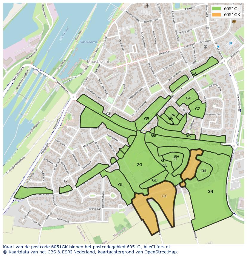 Afbeelding van het postcodegebied 6051 GK op de kaart.