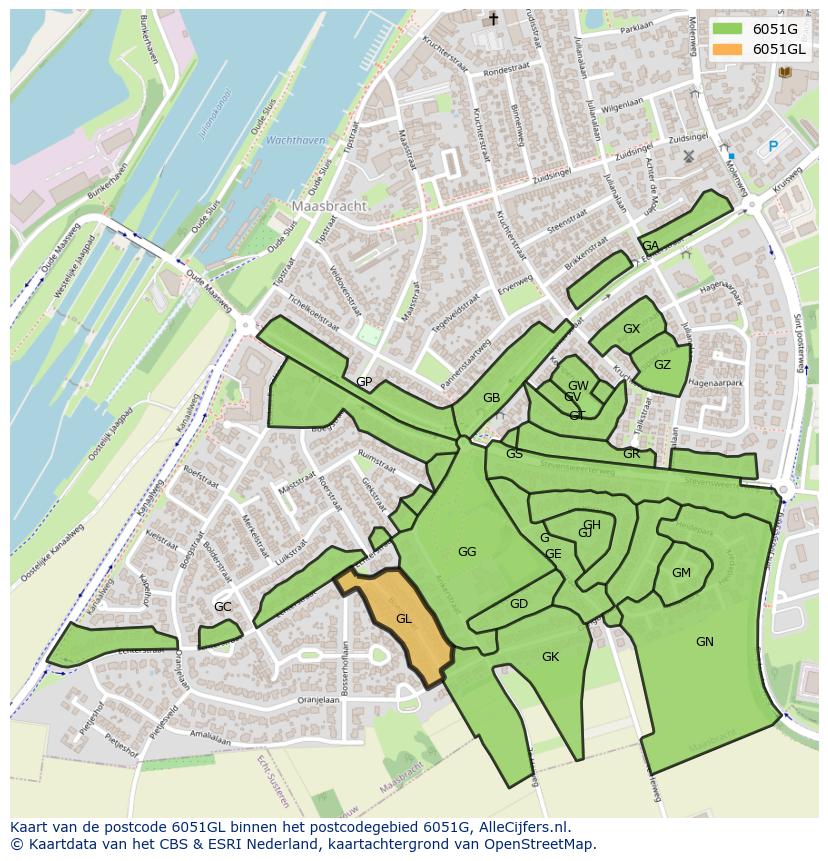 Afbeelding van het postcodegebied 6051 GL op de kaart.