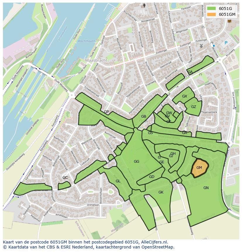 Afbeelding van het postcodegebied 6051 GM op de kaart.