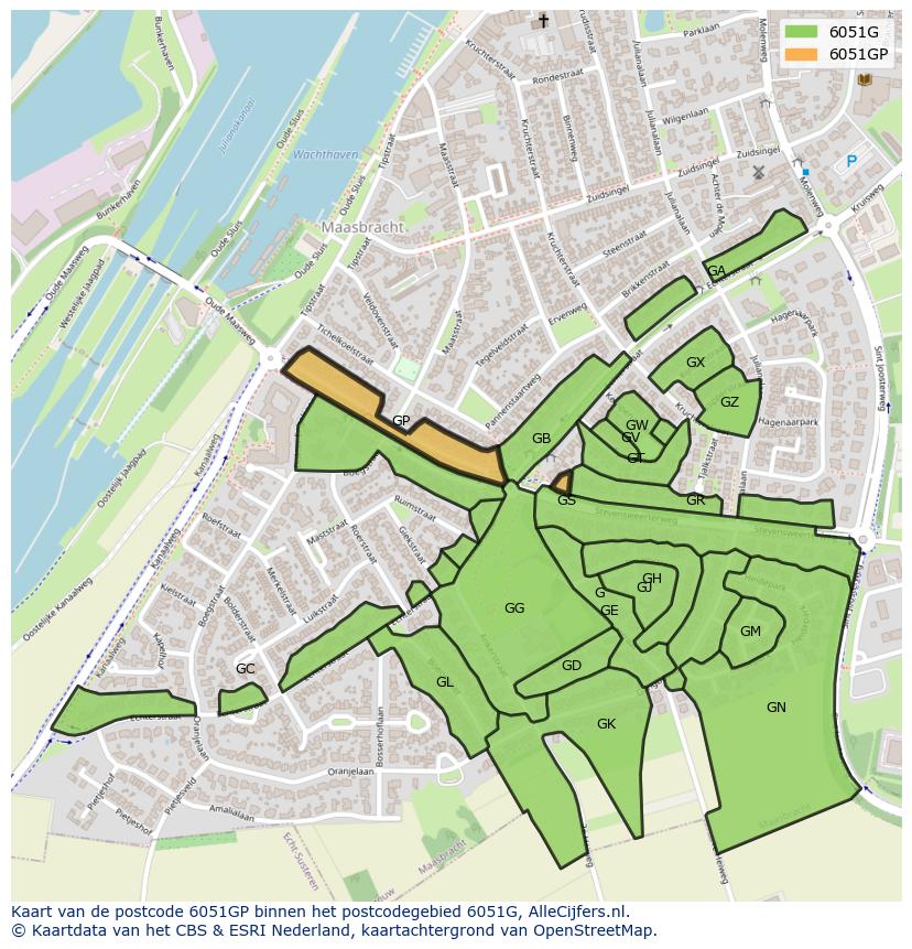 Afbeelding van het postcodegebied 6051 GP op de kaart.