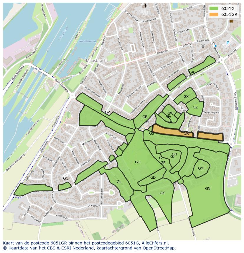 Afbeelding van het postcodegebied 6051 GR op de kaart.