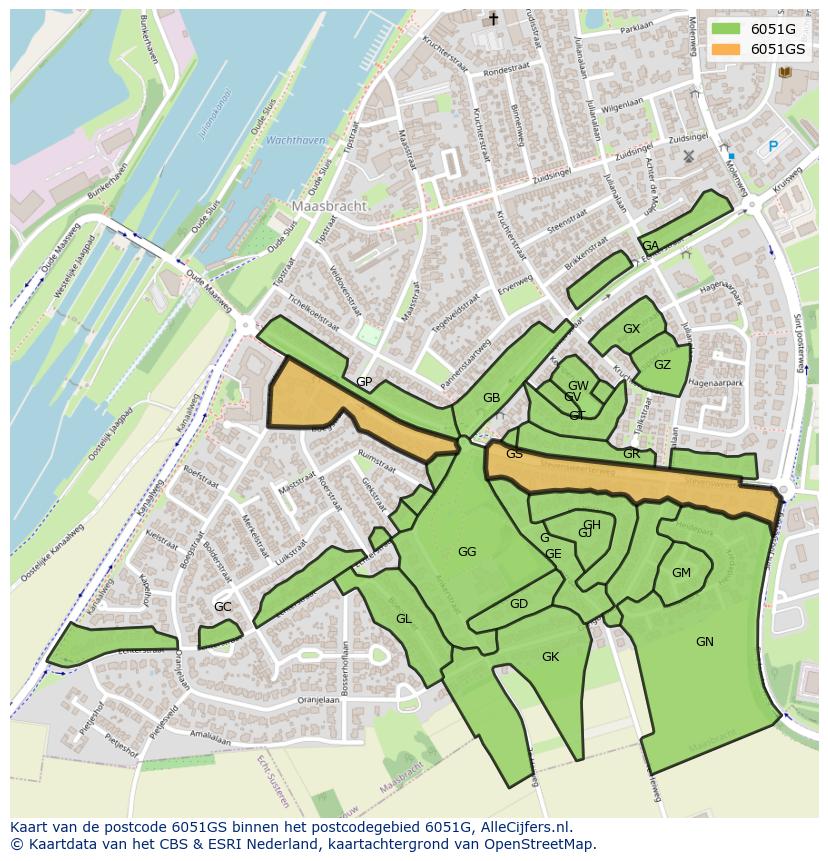 Afbeelding van het postcodegebied 6051 GS op de kaart.