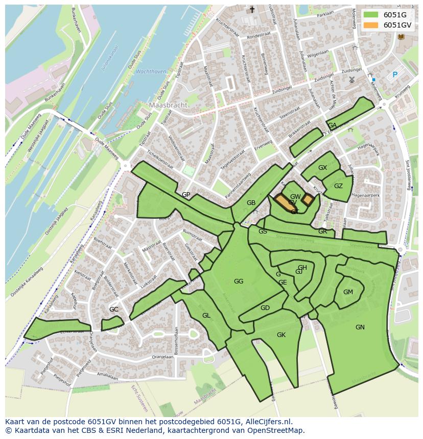 Afbeelding van het postcodegebied 6051 GV op de kaart.