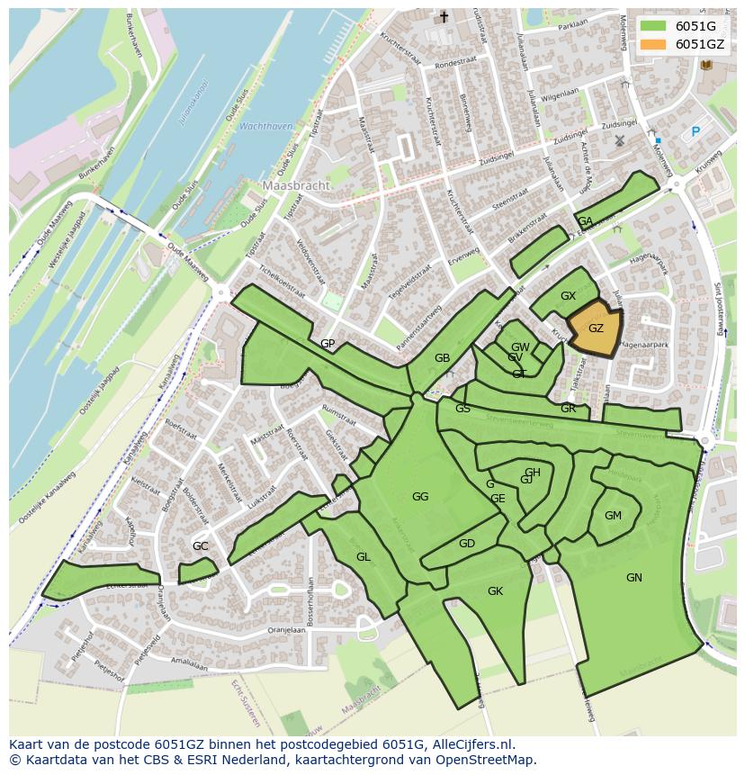 Afbeelding van het postcodegebied 6051 GZ op de kaart.