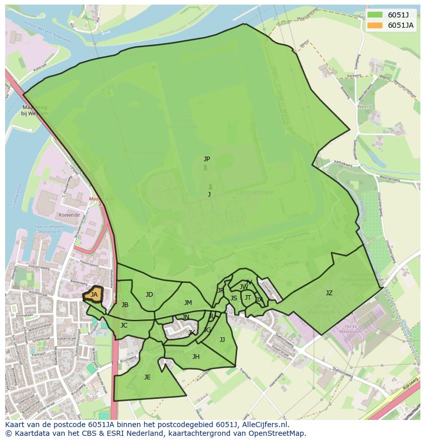 Afbeelding van het postcodegebied 6051 JA op de kaart.