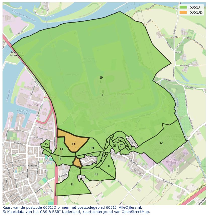 Afbeelding van het postcodegebied 6051 JD op de kaart.