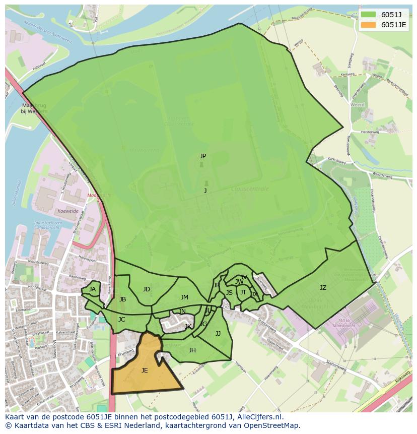 Afbeelding van het postcodegebied 6051 JE op de kaart.