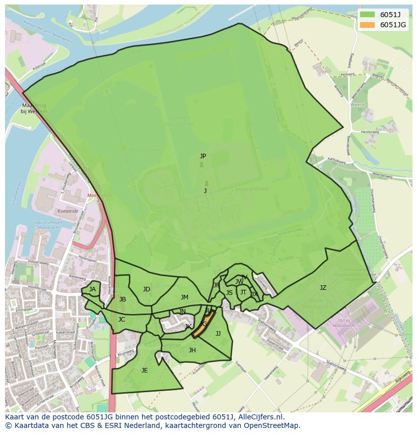 Afbeelding van het postcodegebied 6051 JG op de kaart.