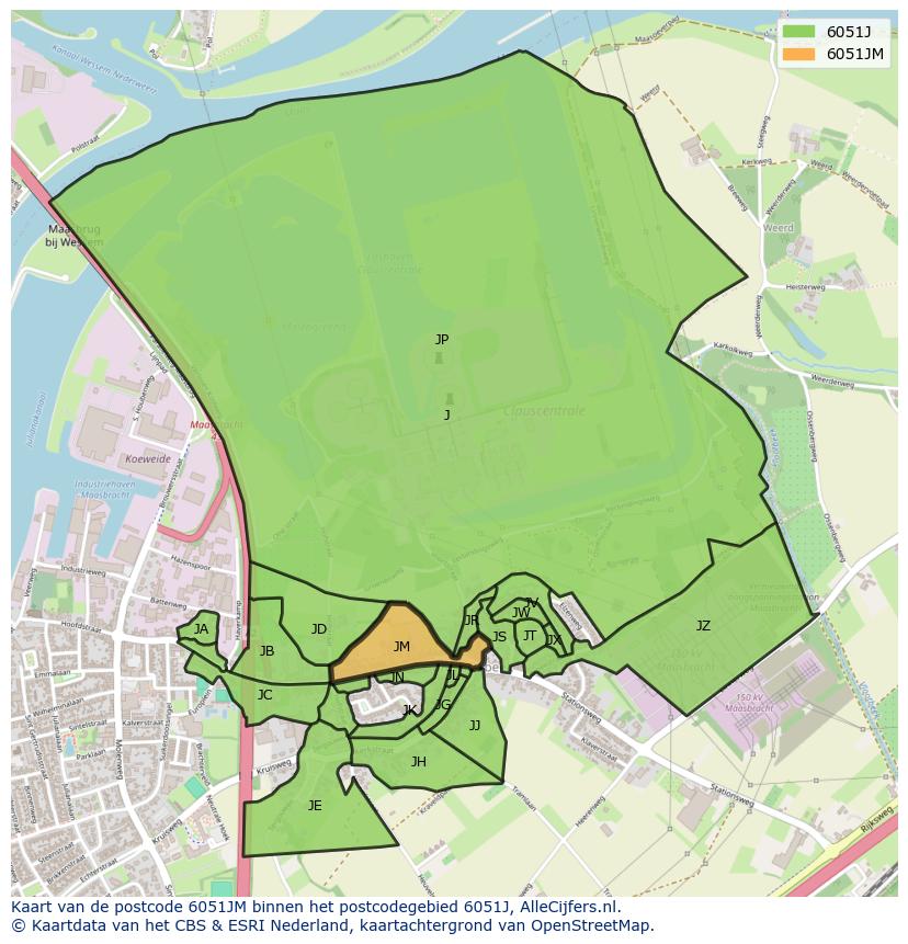 Afbeelding van het postcodegebied 6051 JM op de kaart.