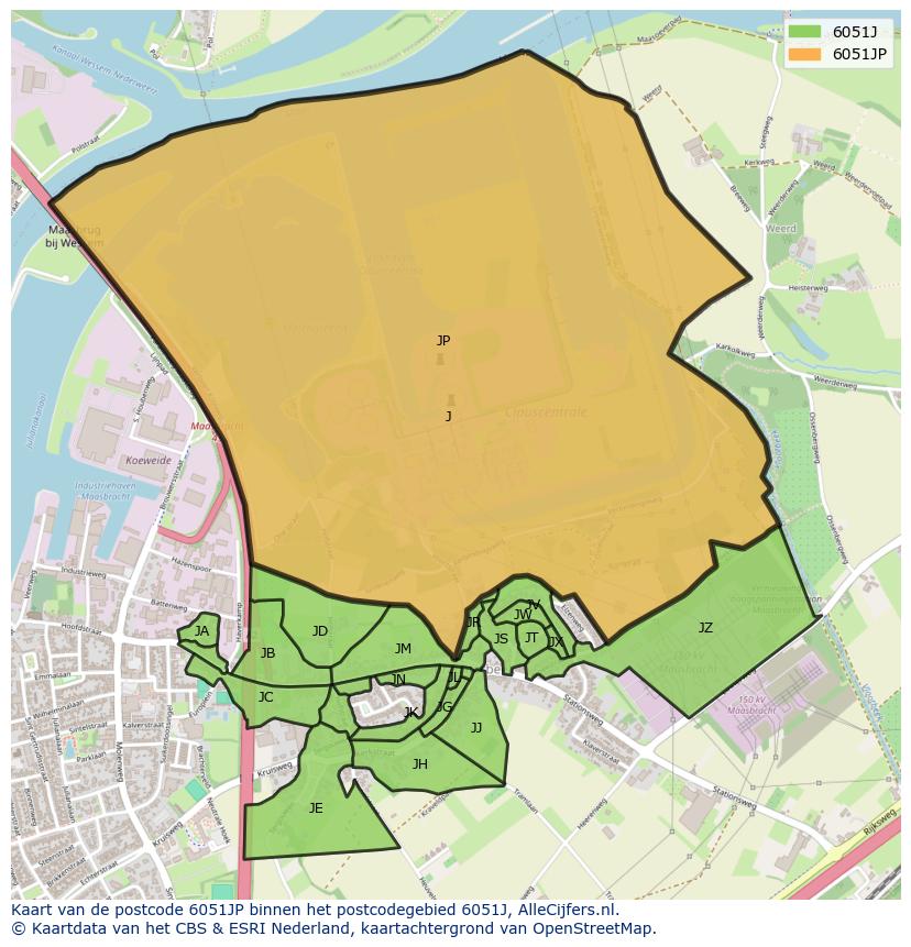 Afbeelding van het postcodegebied 6051 JP op de kaart.