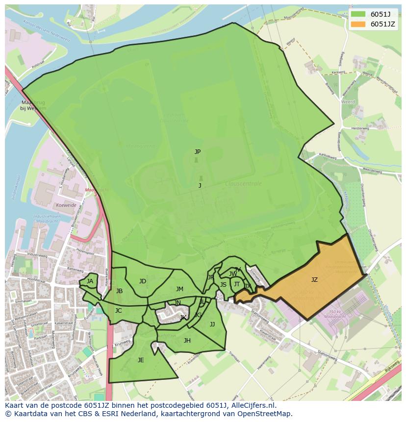 Afbeelding van het postcodegebied 6051 JZ op de kaart.