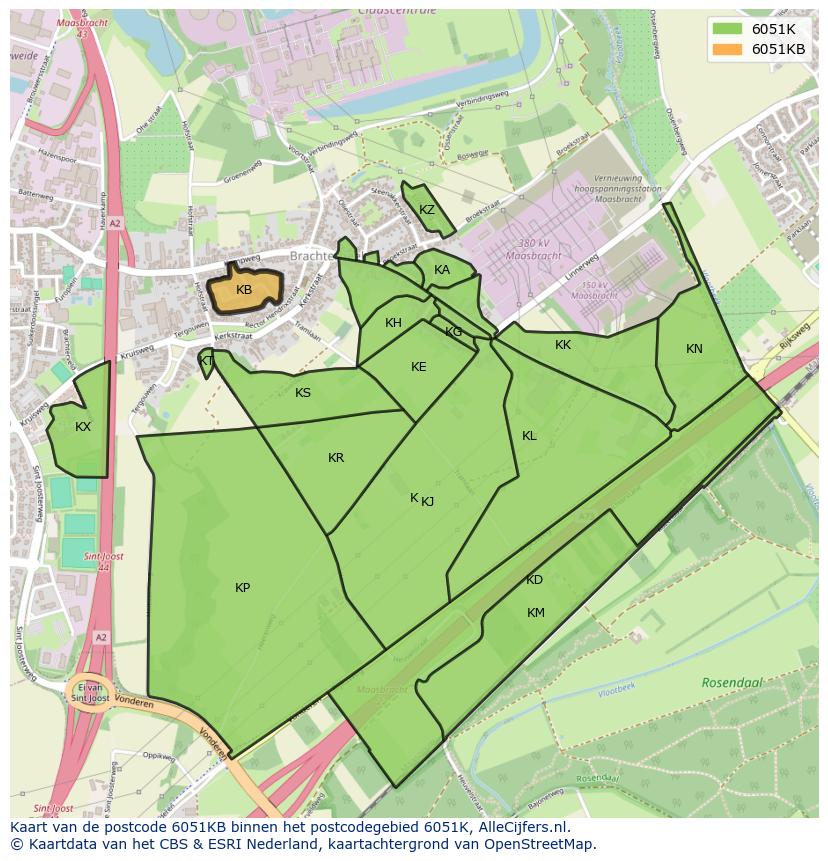 Afbeelding van het postcodegebied 6051 KB op de kaart.