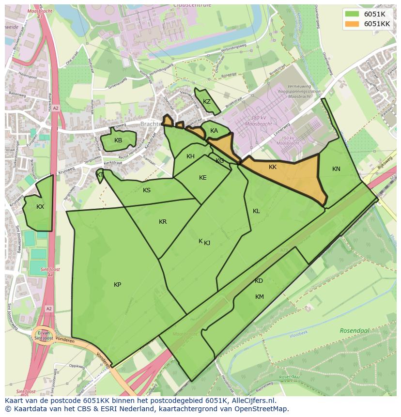 Afbeelding van het postcodegebied 6051 KK op de kaart.