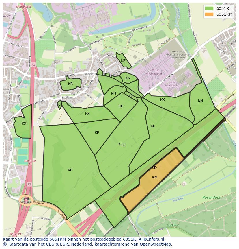 Afbeelding van het postcodegebied 6051 KM op de kaart.
