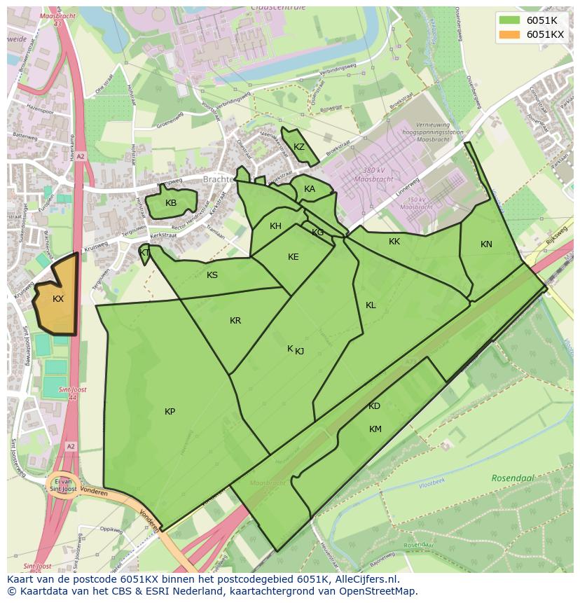 Afbeelding van het postcodegebied 6051 KX op de kaart.