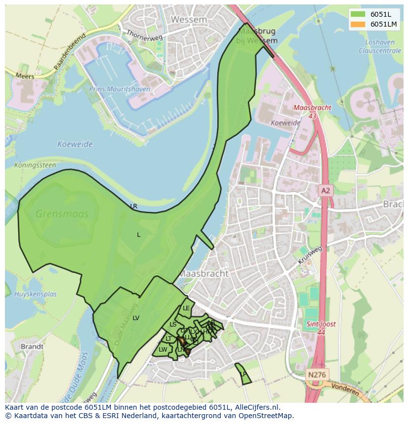 Afbeelding van het postcodegebied 6051 LM op de kaart.