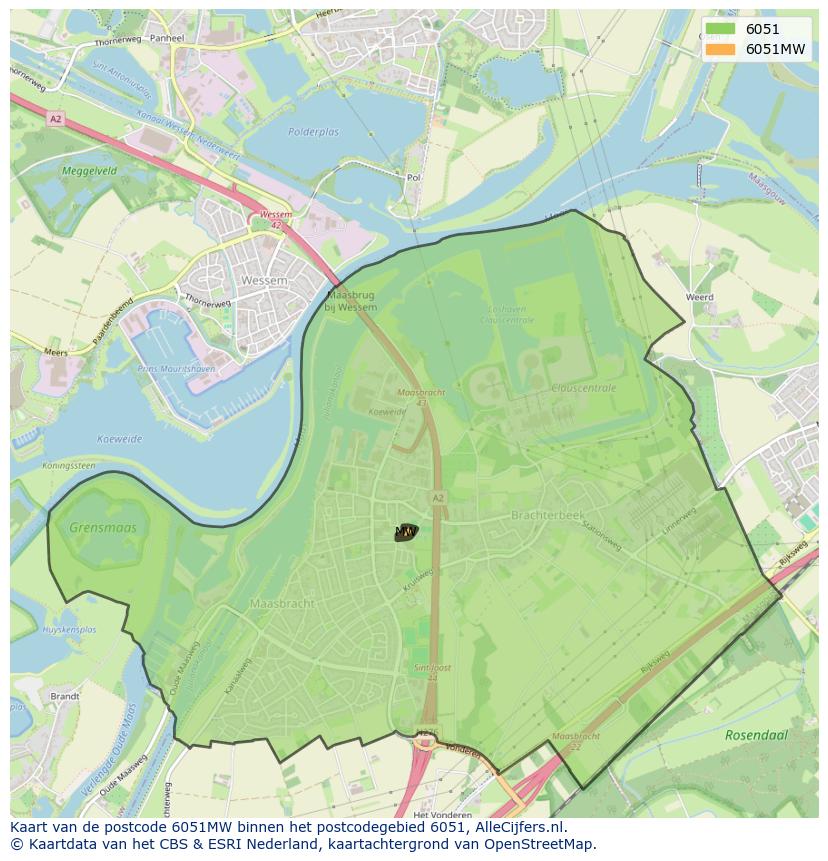 Afbeelding van het postcodegebied 6051 MW op de kaart.