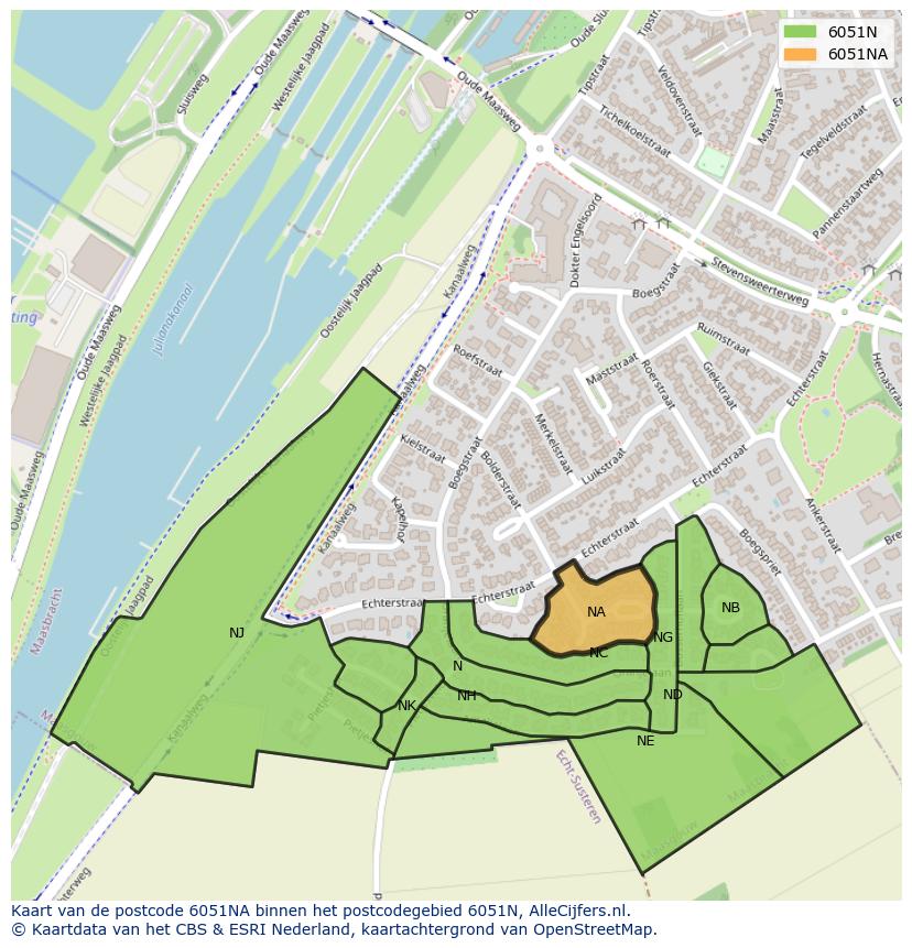 Afbeelding van het postcodegebied 6051 NA op de kaart.