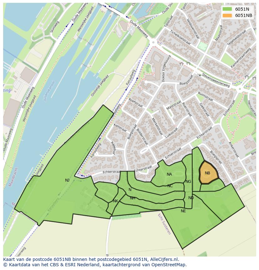 Afbeelding van het postcodegebied 6051 NB op de kaart.