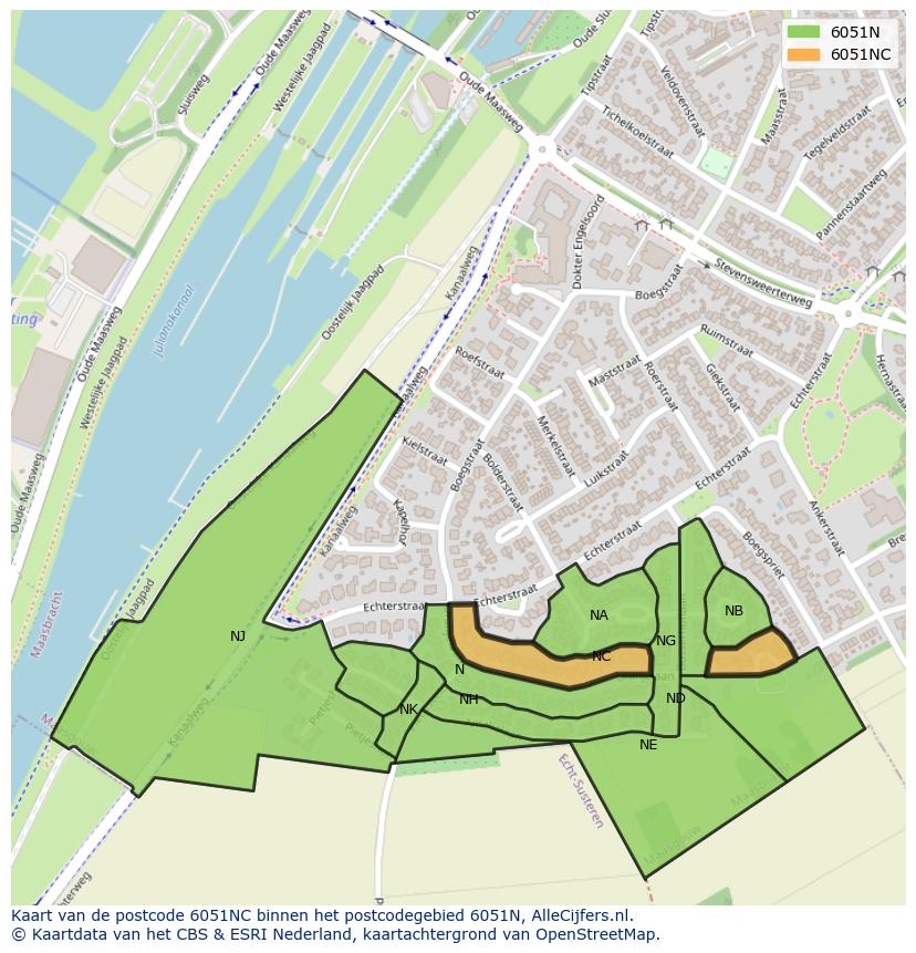 Afbeelding van het postcodegebied 6051 NC op de kaart.