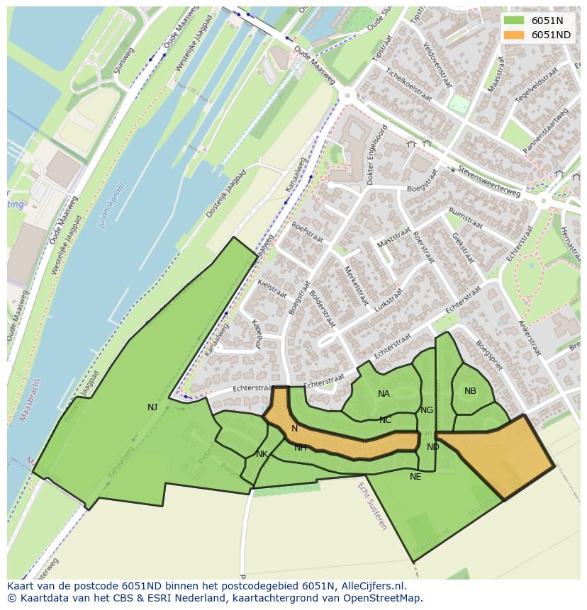 Afbeelding van het postcodegebied 6051 ND op de kaart.