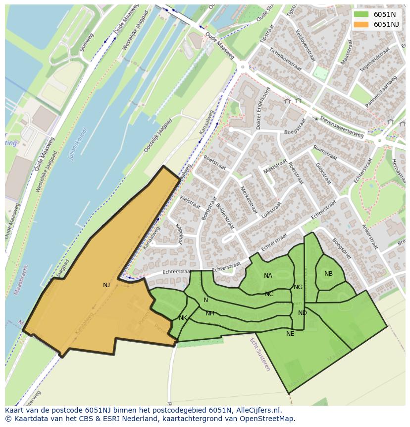 Afbeelding van het postcodegebied 6051 NJ op de kaart.