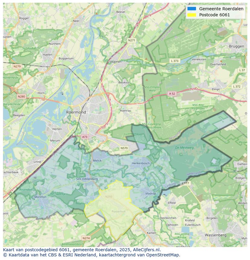 Afbeelding van het postcodegebied 6061 op de kaart.