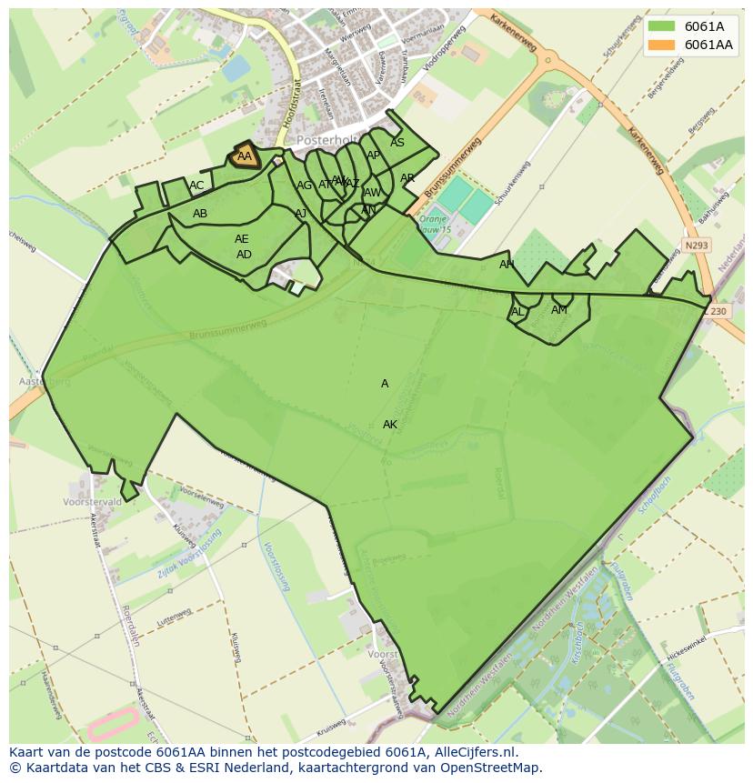 Afbeelding van het postcodegebied 6061 AA op de kaart.