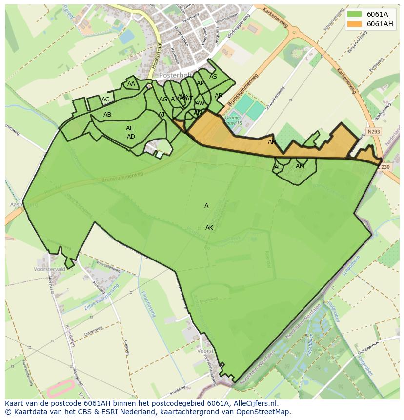 Afbeelding van het postcodegebied 6061 AH op de kaart.