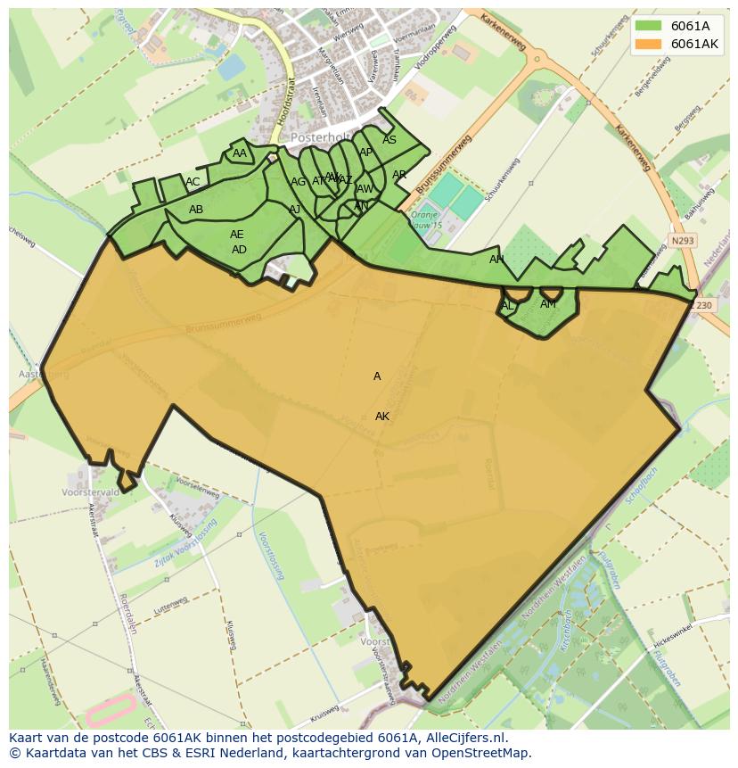 Afbeelding van het postcodegebied 6061 AK op de kaart.