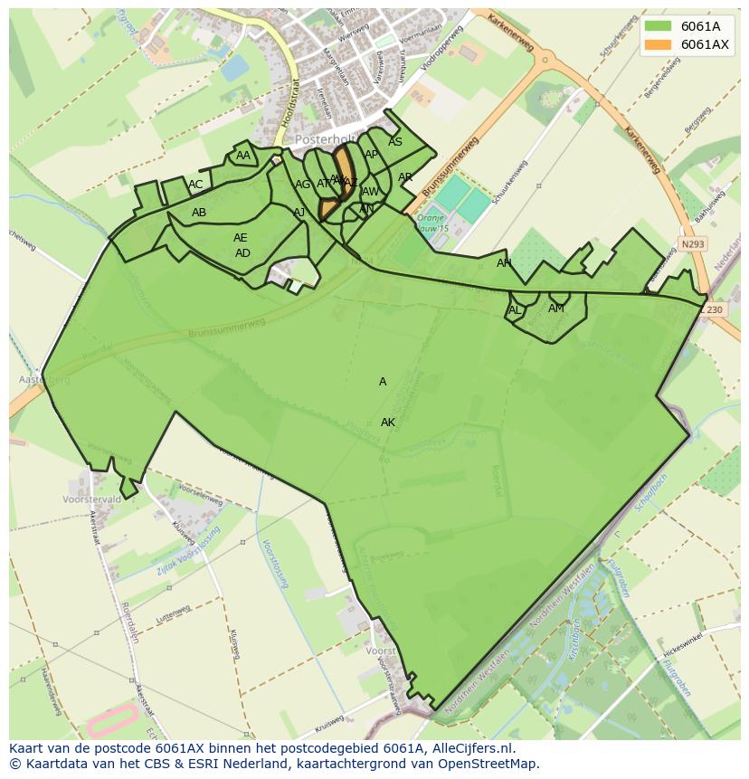 Afbeelding van het postcodegebied 6061 AX op de kaart.