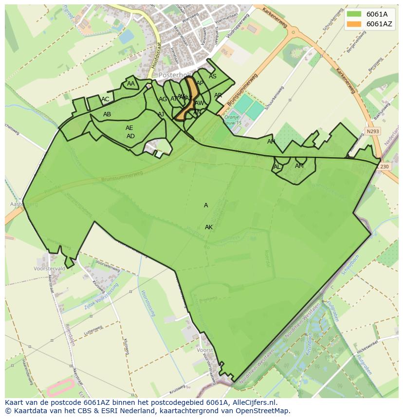 Afbeelding van het postcodegebied 6061 AZ op de kaart.