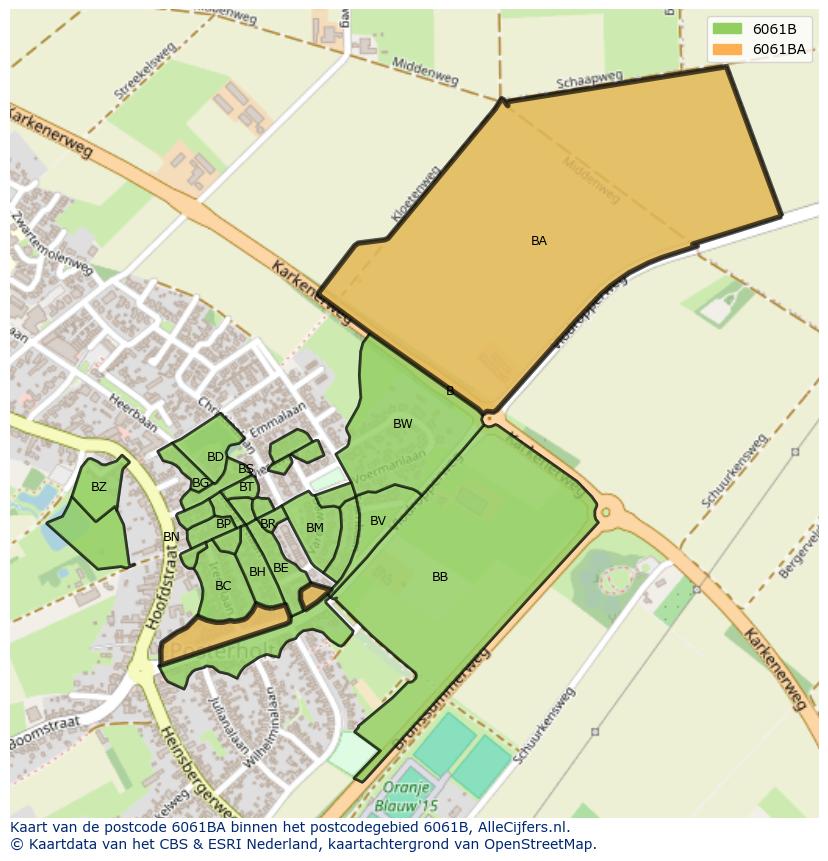 Afbeelding van het postcodegebied 6061 BA op de kaart.