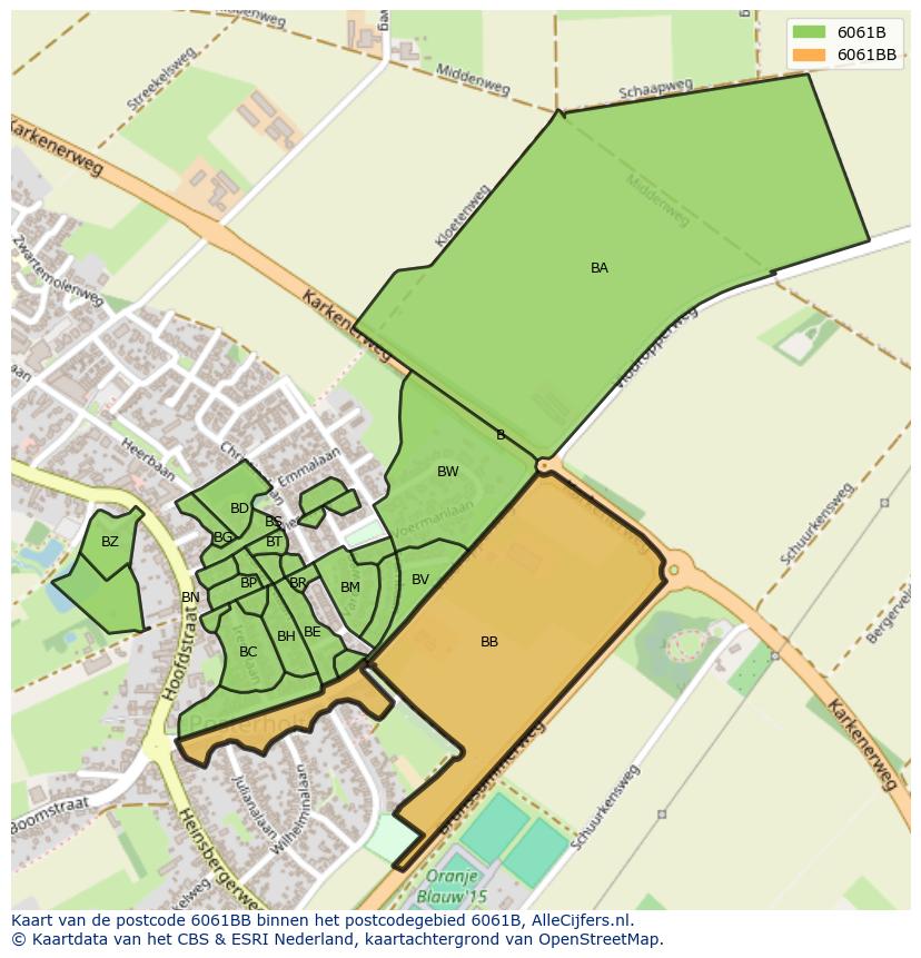 Afbeelding van het postcodegebied 6061 BB op de kaart.