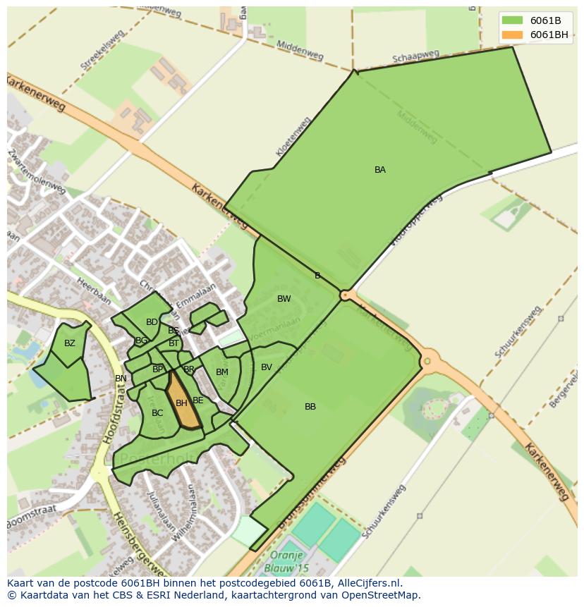 Afbeelding van het postcodegebied 6061 BH op de kaart.
