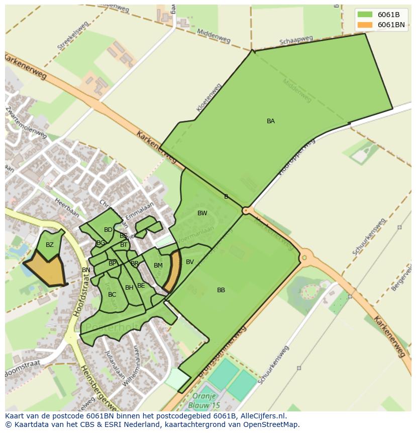 Afbeelding van het postcodegebied 6061 BN op de kaart.