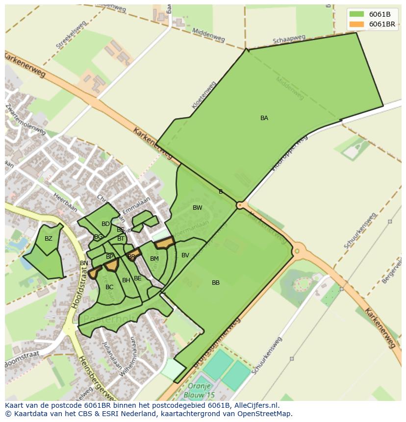 Afbeelding van het postcodegebied 6061 BR op de kaart.