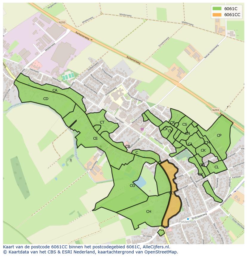 Afbeelding van het postcodegebied 6061 CC op de kaart.