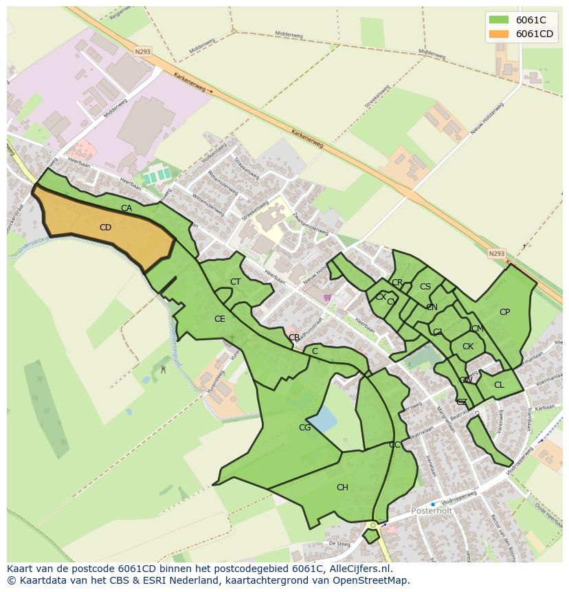 Afbeelding van het postcodegebied 6061 CD op de kaart.