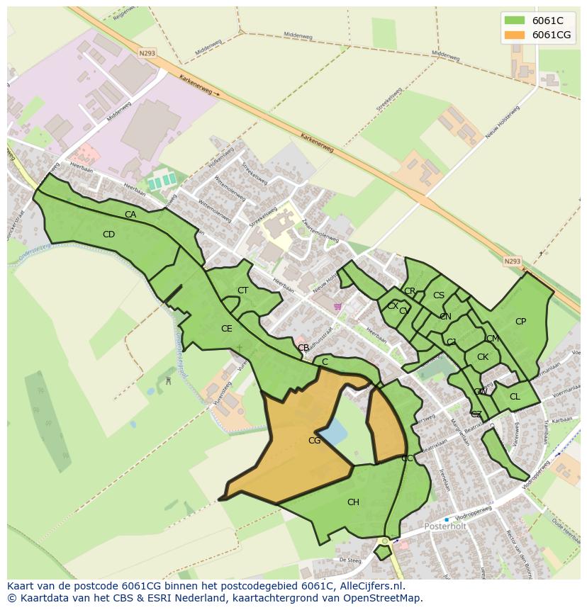 Afbeelding van het postcodegebied 6061 CG op de kaart.
